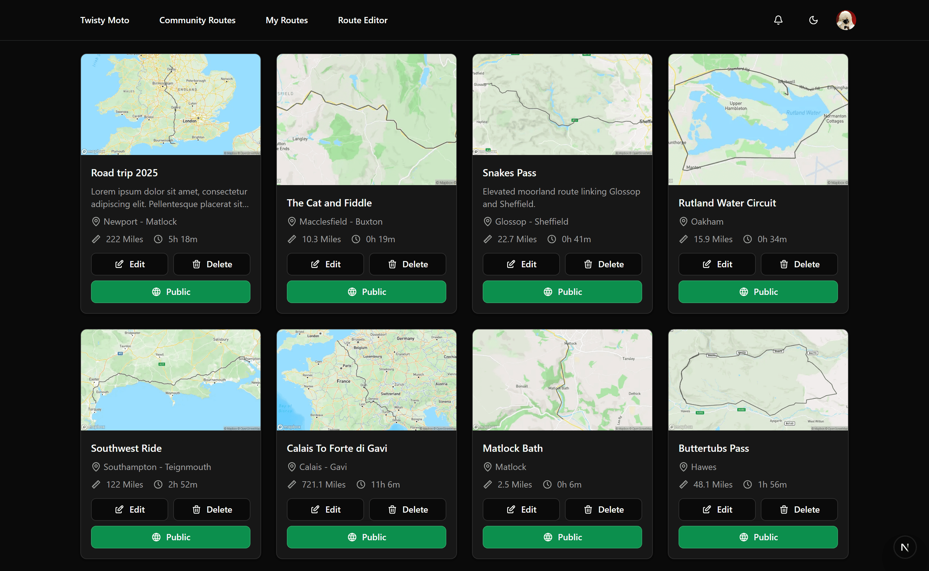 Twisty Moto Route Catalogue