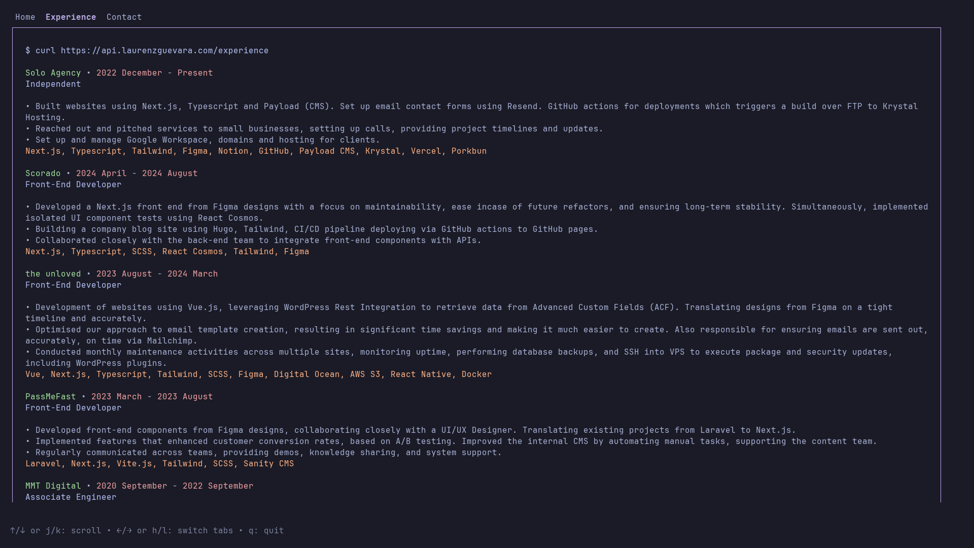 SSH Portfolio Experience Page